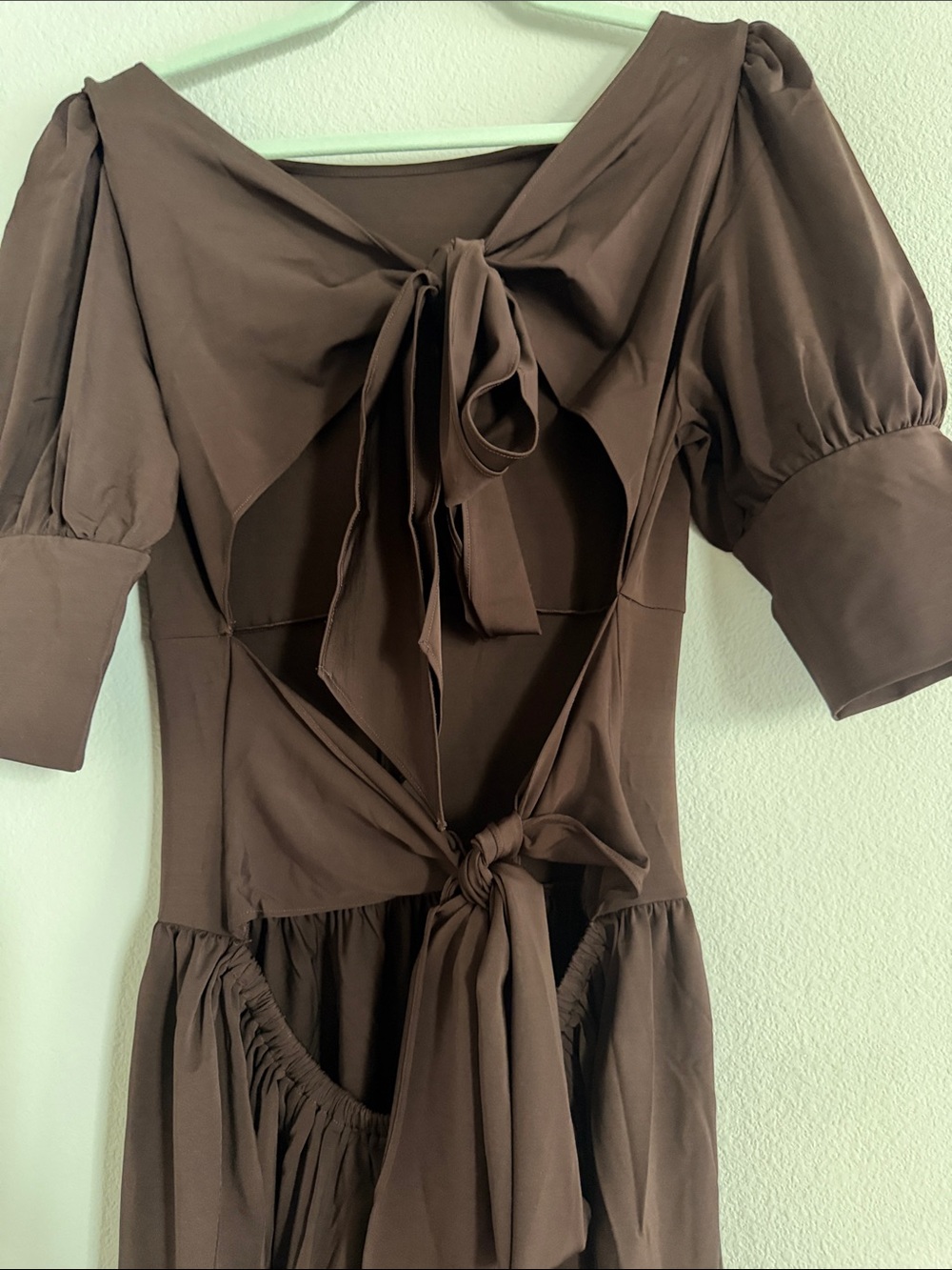 Women's Chocolate Brown Maxi Dress with Puff Sleeves - Picture 3 of 4